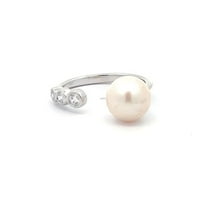 ARAIYA FINE JEWELRY Sterling Silver Round Diamond and Pearl Ring (1/6 cttw, I2-I3 Clarity, I-J Color) Size 7