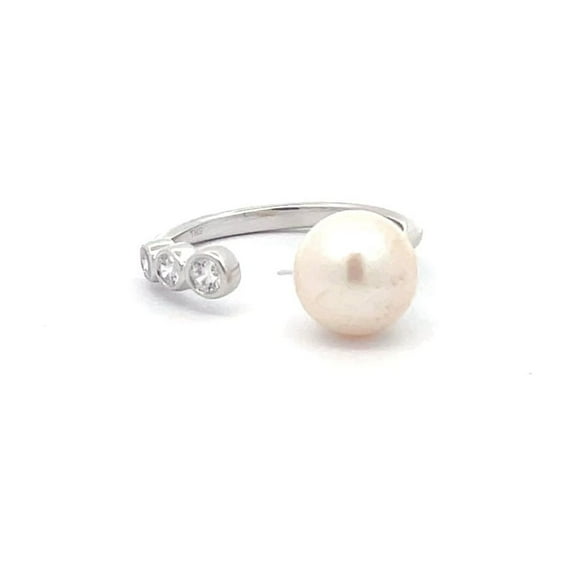 ARAIYA FINE JEWELRY Sterling Silver Round Diamond and Pearl Ring (1/6 cttw, I2-I3 Clarity, I-J Color) Size 7