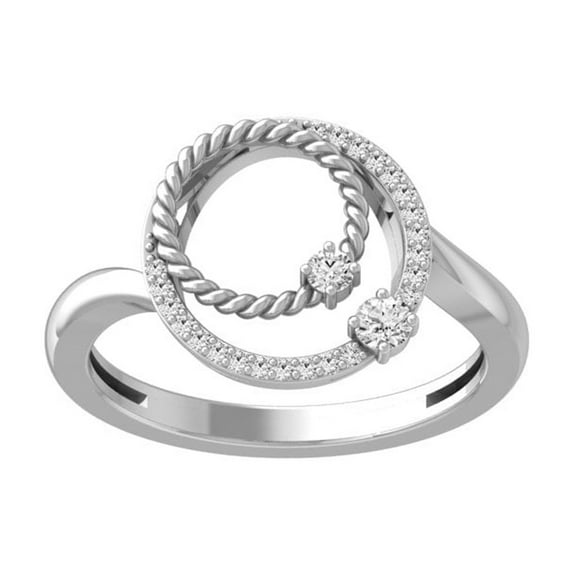 ARAIYA FINE JEWELRY Sterling Silver Round Dual Circle Diamond Band Ring (1/6 cttw, I2-I3 Clarity, I-J Color) Size 10