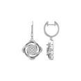 thumbnail image 1 of ARAIYA FINE JEWELRY Sterling Silver Round Lab-Grown Diamond Cluster Dangle Hoop Earrings (3/4 cttw, VS1 Clarity, D-E Color), 1 of 7