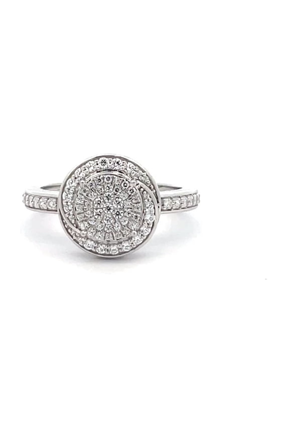 FINE JEWELRY Sterling Silver Round Lab Grown Diamond Cluster Engagement Ring (1/2 cttw, VS1 Clarity, D-F Color) Size 6