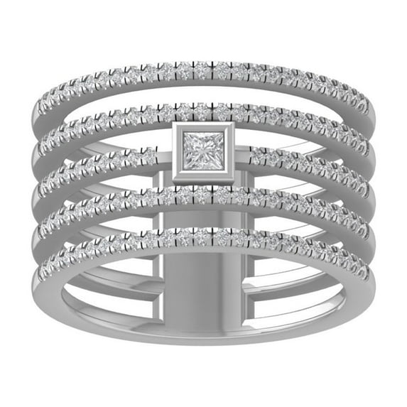 ARAIYA FINE JEWELRY Sterling Silver Round and Princess shape Lab Grown Diamond Multi-Row Solitaire Engagement Ring (1/2 cttw, VS Clarity, D-E Color) Size 10