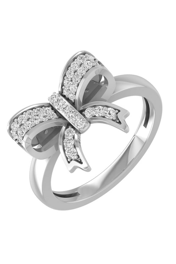 ARAIYA FINE JEWELRY Sterling Silver Round-Shape Lab Grown Diamond Bow Knot Ring (1/4 Cttw, D-F Color, VS1 Clarity) Size 8.5