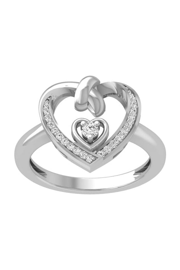 ARAIYA FINE JEWELRY Sterling Silver Round-Shape Lab Grown Diamond Heart Engagement Ring (1/8 Cttw, D-F Color, VS1 Clarity) Size 10