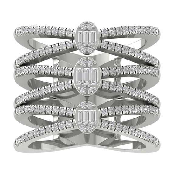ARAIYA FINE JEWELRY Sterling Silver Round and Baguette shape Diamond Band Ring (3/4 cttw, I2-I3 Clarity, I-J Color) Size 9