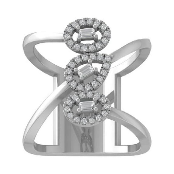 ARAIYA FINE JEWELRY Sterling Silver Round and Baguette-shape Diamond Wedding Band Ring (1/3 cttw, I-J Color, I2-I3 Clarity) Size 5.5