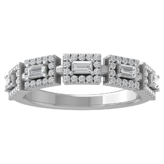 ARAIYA FINE JEWELRY Sterling Silver Round and Baguette-shape Lab Grown Diamond Anniversary Band Ring (1/2 cttw, D-F Color, VS Clarity) Size 10