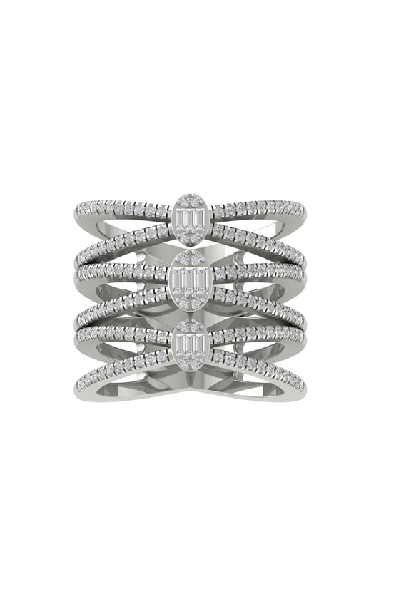 FINE JEWELRY Sterling Silver Round and Baguette shape Lab Grown Diamond Band Ring (3/4 cttw, VS Clarity, D-F Color) Size 10