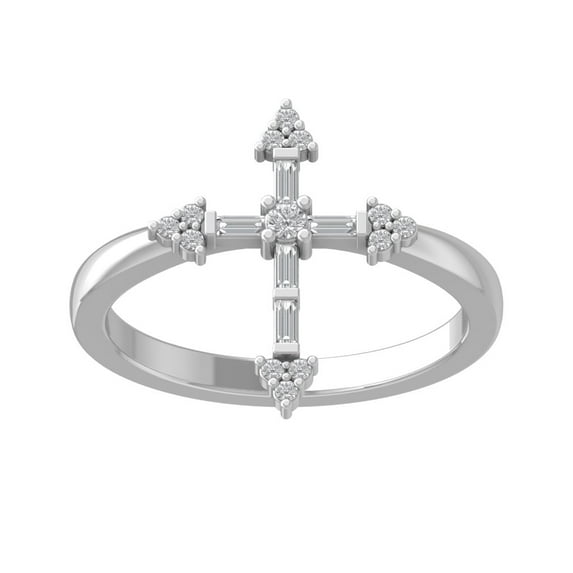 ARAIYA FINE JEWELRY Sterling Silver Round and Baguette shape Lab Grown Diamond Cross Engagement Ring (1/3 cttw, VS Clarity, D-E Color) Size 10