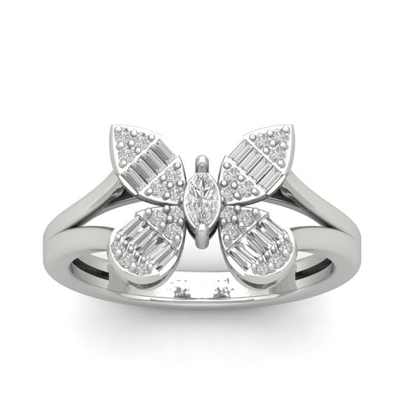 ARAIYA FINE JEWELRY Sterling Silver Round and Marquise Lab Grown Diamond Butterfly Band Ring (1/2 cttw, D-F Color, VS Clarity), Size 9