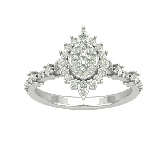 ARAIYA FINE JEWELRY Sterling Silver Round and Marquise Lab Grown Diamond Halo Pear Shape Cluster Ring (3/4 cttw, D-F Color, VS Clarity), Size 6.5