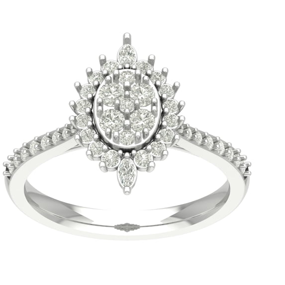 ARAIYA FINE JEWELRY Sterling Silver Round and Marquise Lab Grown Diamond Halo Pear Shape Ring (5/8 cttw, D-F Color, VS Clarity), Size 8.5