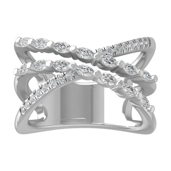 ARAIYA FINE JEWELRY Sterling Silver Round and Marquise shape Diamond Band Ring (5/8 cttw, I2-I3 Clarity, I-J Color) Size 8.5