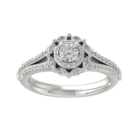 ARAIYA FINE JEWELRY Sterling Silver Round and Marquise shape Lab Grown Diamond Halo Engagement Ring (7/8 cttw, VS Clarity, D-E Color) Size 7