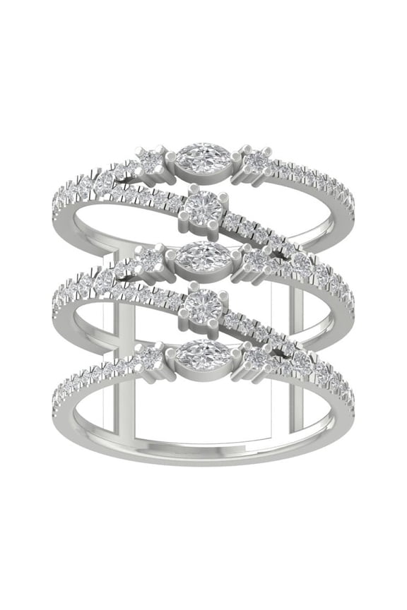 FINE JEWELRY Sterling Silver Round and Marquise shape Lab Grown Diamond Multi row Stackable Band Ring (1 cttw, VS Clarity, D-E Color) Size 7.5