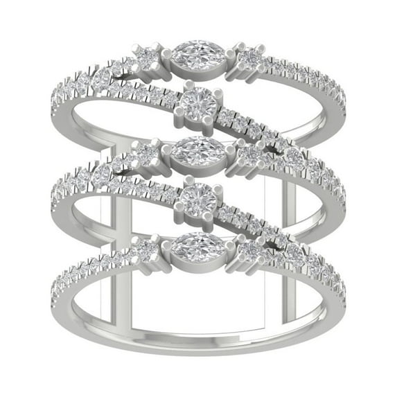 ARAIYA FINE JEWELRY Sterling Silver Round and Marquise shape Lab Grown Diamond Multi row Stackable Band Ring (1 cttw, VS Clarity, D-E Color) Size 9.5