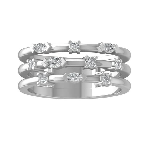 ARAIYA FINE JEWELRY Sterling Silver Round and Marquise shape Lab Grown Diamond Three Row Wedding Band Ring (1/3 cttw, VS Clarity, D-E Color) Size 9