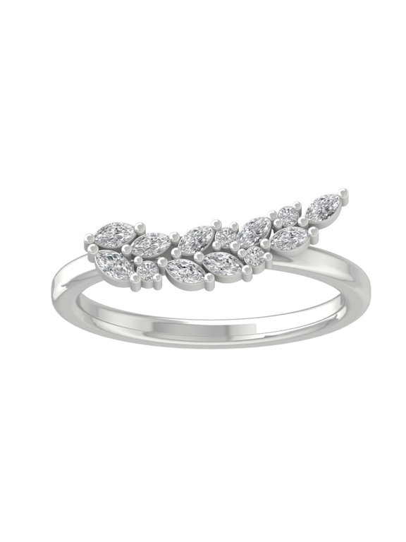 FINE JEWELRY Sterling Silver Round and Marquise shape Lab Grown Diamond leaf Engagement Ring (1/3 cttw, VS Clarity, D-E Color) Size 10