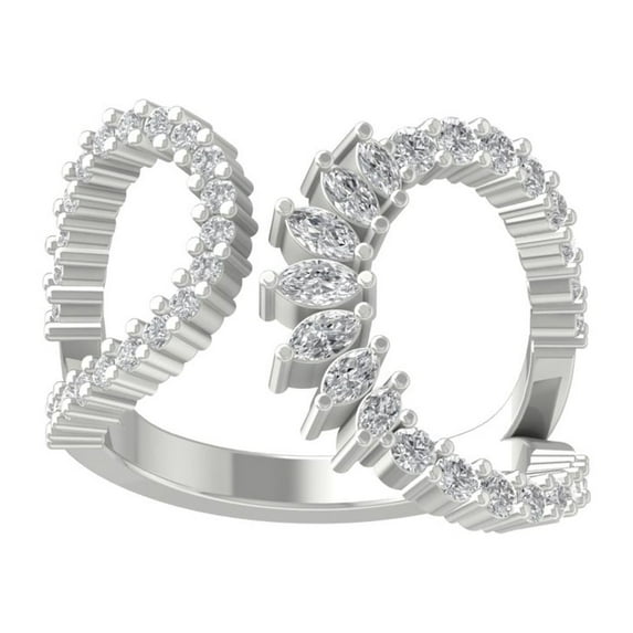 ARAIYA FINE JEWELRY Sterling Silver Round and Marquise shape Lab Grown Diamondsnake Band Ring (5/8 cttw, VS Clarity, D-E Color) Size 6.5