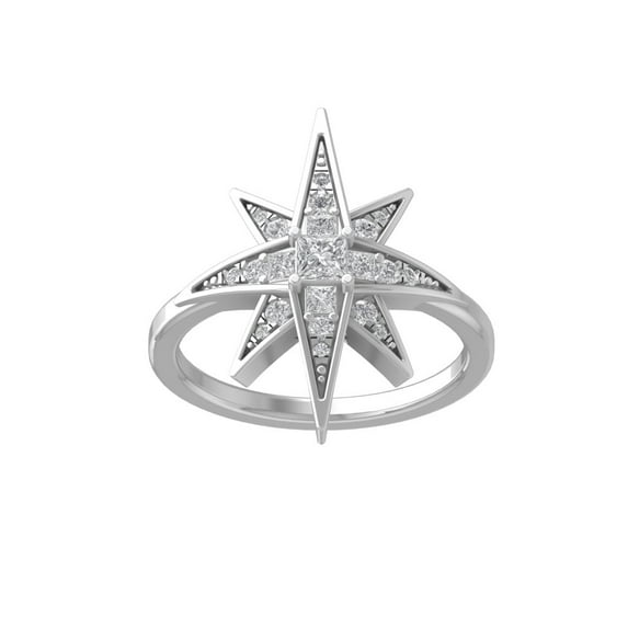 ARAIYA FINE JEWELRY Sterling Silver Round and Princess shape Lab Grown Diamond Band Ring (1/2 cttw, VS Clarity, D-F Color) Size 6