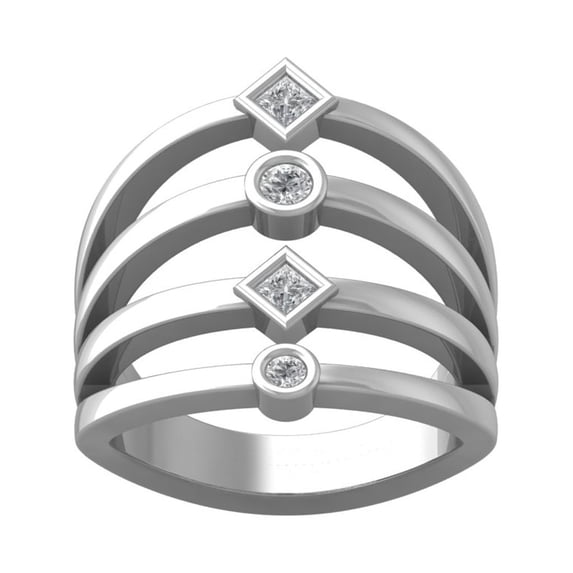 ARAIYA FINE JEWELRY Sterling Silver Round and Princess shape Lab Grown Diamond Wedding Band Ring (1/3 cttw, VS Clarity, D-E Color) Size 7