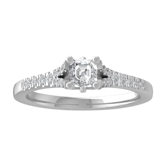 ARAIYA FINE JEWELRY Sterling Silver Round and asscher shape Diamond Engagement Ring (3/4 cttw, I-J Color, I2-I3 Clarity) Size 6