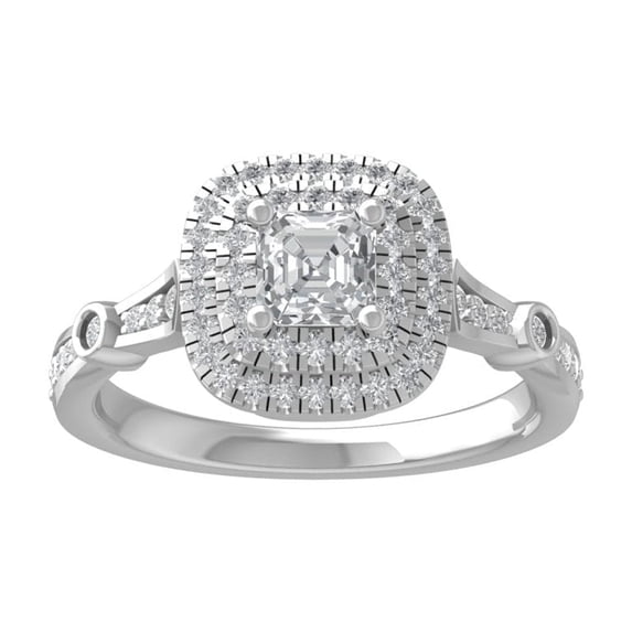 ARAIYA FINE JEWELRY Sterling Silver Round and asscher shape Diamond Halo Engagement Ring (1 cttw, I-J Color, I2-I3 Clarity) Size 6.5