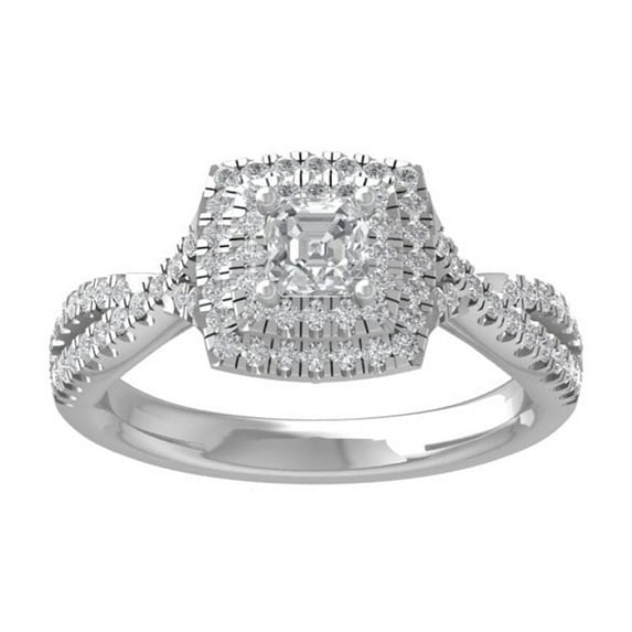 ARAIYA FINE JEWELRY Sterling Silver Round and asscher shape Diamond Halo Engagement Ring (7/8 cttw, I-J Color, I2-I3 Clarity) Size 5