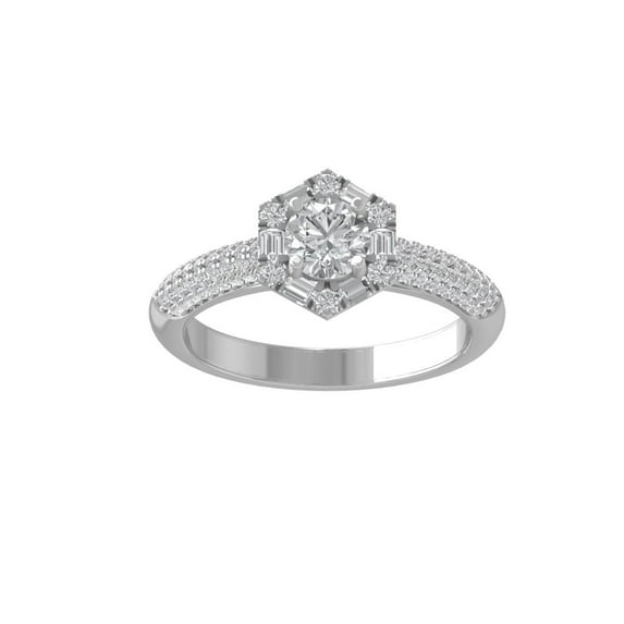ARAIYA FINE JEWELRY Sterling Silver Round and baguette-shape Diamond Halo Engagement Ring (1 cttw, I-J Color, I1 Clarity) Size 7.5