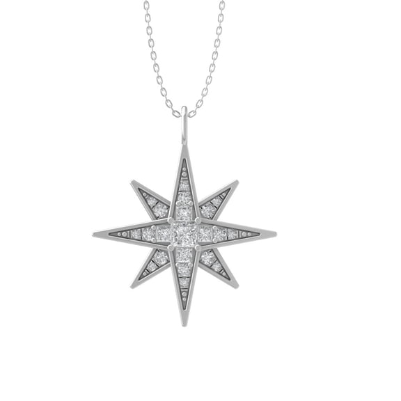 ARAIYA FINE JEWELRY Sterling Silver Round and princess-shape Diamond Fashion Pendant with Silver Cable Chain Necklace (1/2 cttw, I-J Color, I2-I3 Clarity) 18"