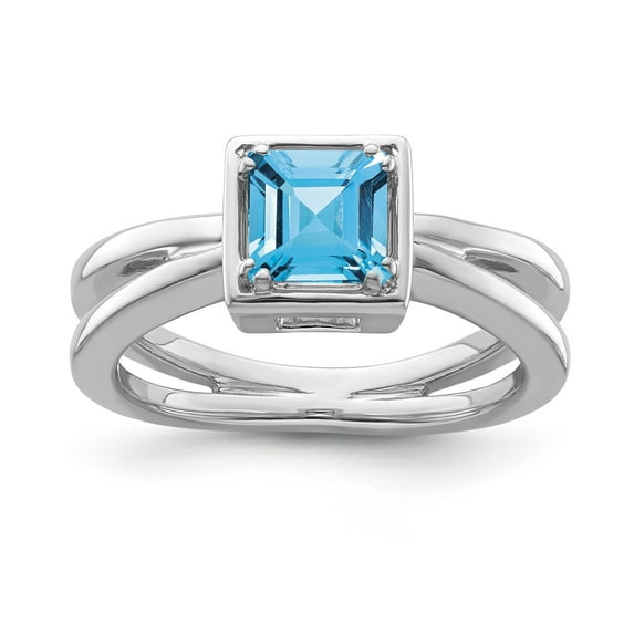 ARAIYA FINE JEWELRY Sterling Silver Square Blue Topaz Solitaire Ring Size 7.5