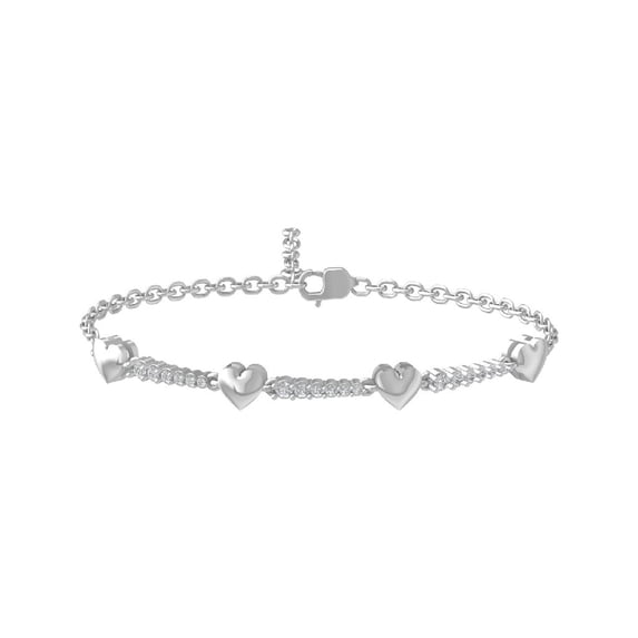 ARAIYA FINE JEWELRY 10K White Gold Lab Grown Diamond Heart Link Bracelet (1/4 cttw, D-E Color, VS Clarity) 7"