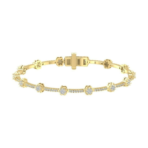 ARAIYA FINE JEWELRY&nbsp;10K Yellow Gold Lab Grown Diamond Flower Bracelet (1 cttw, D-E Color, VS Clarity) 7"