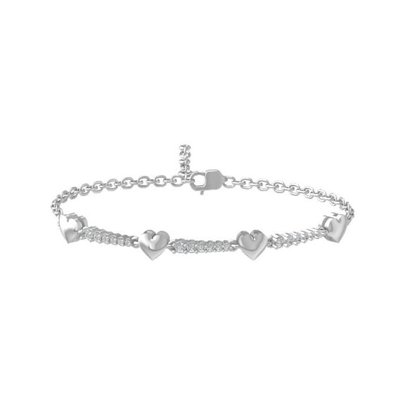 ARAIYA FINE JEWELRY&nbsp;14K White Gold Lab Grown Diamond Heart Link Bracelet (1/4 cttw, D-E Color, VS Clarity) 7"