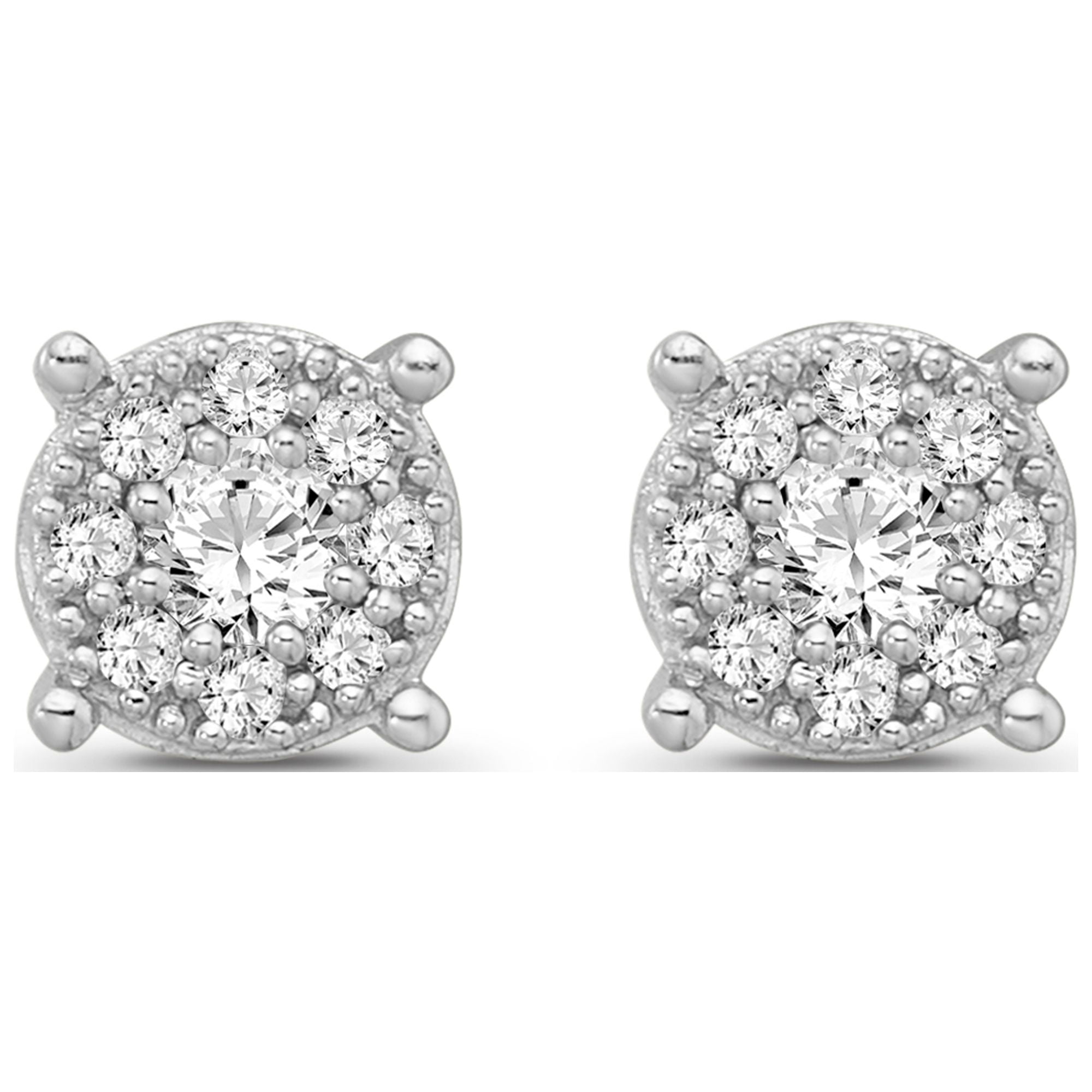 ARAIYA JEWELRY 10K White Gold Diamond Cluster Stud Earrings for Women