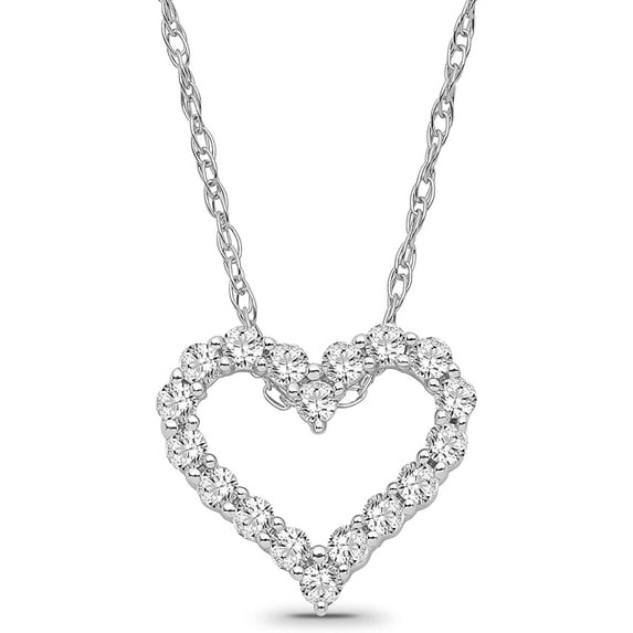ARAIYA JEWELRY 10K White Gold Diamond Heart Pendant with Silver Chain Necklace for Women (1/4 Ctw, I-J Color, I2-I3 Clarity), 18"