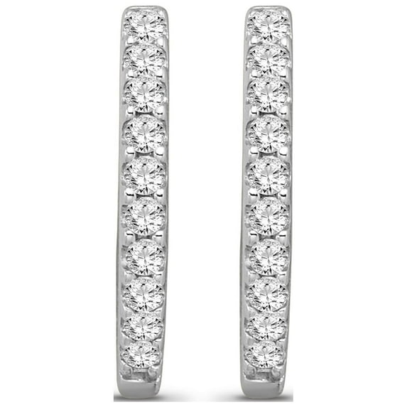 ARAIYA JEWELRY 10K White Gold Diamond Hoop Earrings for Women