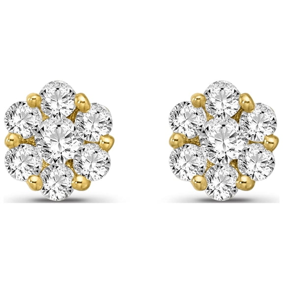 ARAIYA JEWELRY 10K Yellow Gold Diamond Cluster Stud Earrings for Women (1/5 Cttw, I-J Color, I2-I3 Clarity)