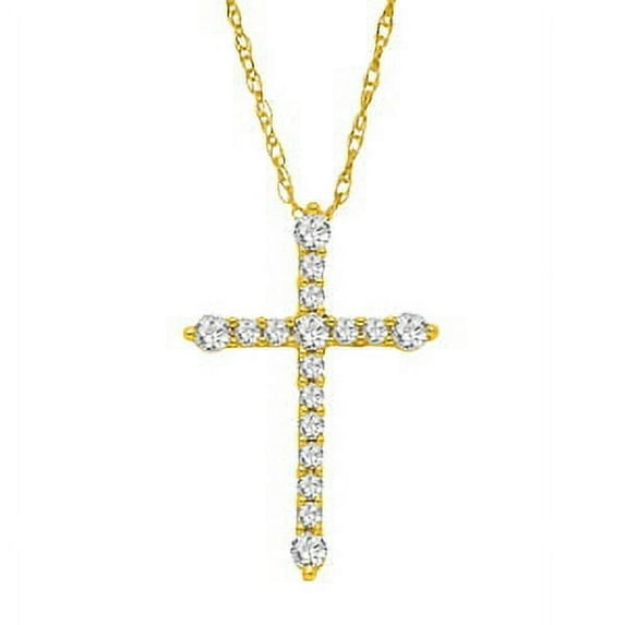 ARAIYA JEWELRY 10K Yellow Gold Diamond Cross Pendant Necklace for Women (1/4 cttw, I-J Color, I2-I3 Clarity), 18"