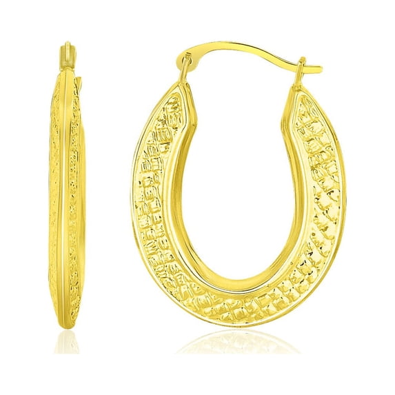 ARAIYA JEWELRY 10K Yellow Gold Woven Texture Oval Shape Hoop Earrings for Women