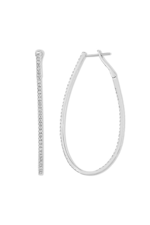 JEWELRY 14K White Gold Diamond Large Oval Earrings for Women