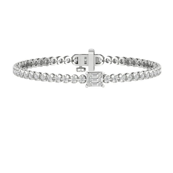 ARAIYA JEWELRY 14k White Gold Round and Baguette Diamond Bangle Bracelet (2 1/2 Cttw, I-J/ I2-I3), 7"