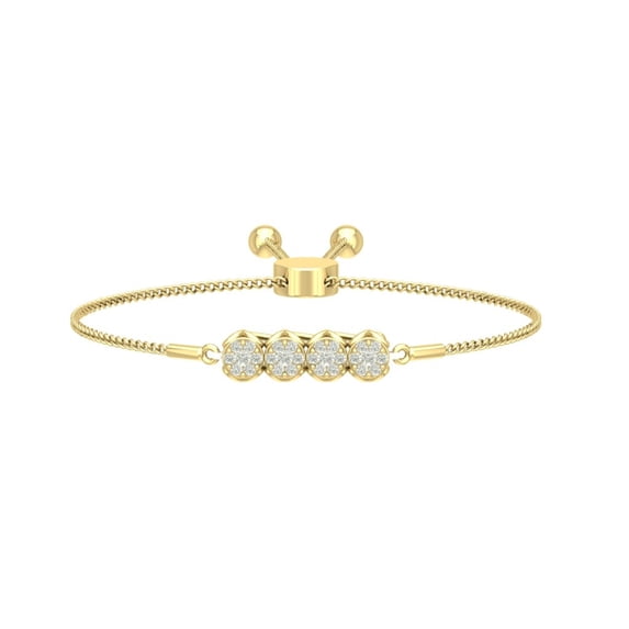 ARAIYA JEWELRY 14k Yellow Gold Diamond Cluster Bolo Bracelet (1/3 Cttw, I-J/ I2-I3), 7"