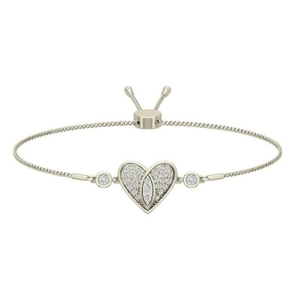 ARAIYA JEWELRY Sterling Silver Diamond Heart Bolo Bracelet (1/2 Cttw, I-J/ I2-I3), 7"