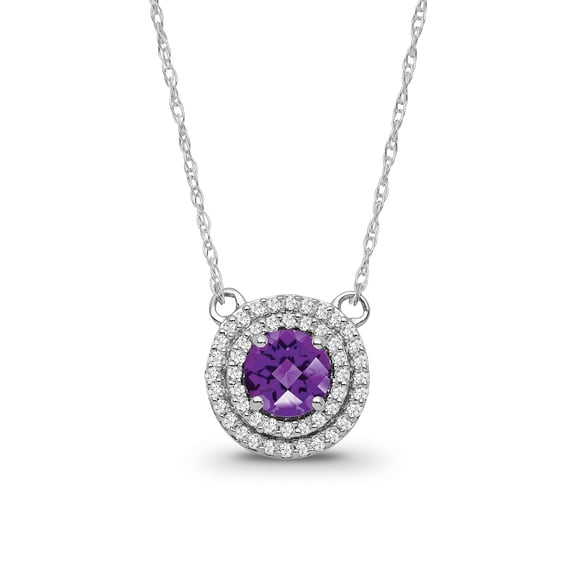 ARAIYA JEWELRY Sterling Silver Diamond and Amethyst Halo Pendant Necklace for Women (1/5 Ctw, I-J Color, I2-I3 Clarity), 18"