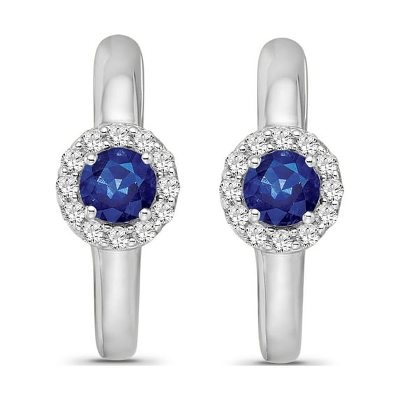 ARAIYA JEWELRY Sterling Silver Diamond and Blue Sapphire Halo Hoop Earrings for Women