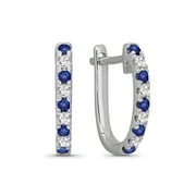 ARAYA FINE ARAIYA JEWELRY Sterling Silver Diamond and Blue Sapphire Hoop Earrings for Female