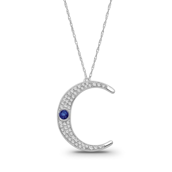 ARAIYA JEWELRY Sterling Silver Diamond and Blue Sapphire Moon Pendant Necklace for Women (1/4 Cttw, I-J Color, I2-I3 Clarity), 18"