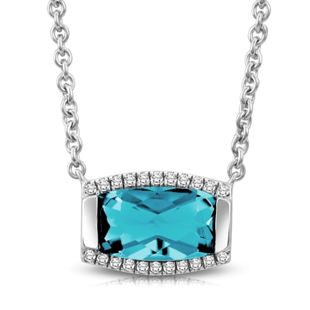 Araiya Fine Jewelry Sterling Silver Diamond and Blue Topaz Pendant Necklace (1/10 cttw, H-I Color, I1-I2 Clarity), 18"