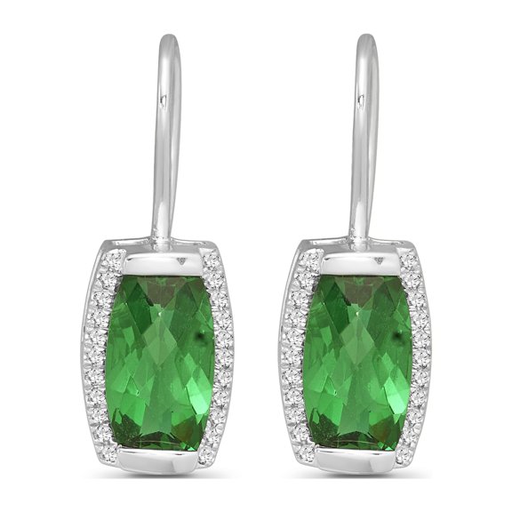 ARAIYA JEWELRY Sterling Silver Diamond and Lab-Created Emerald Dangle Earrings for Women (1/6 Ctw, I-J Color, I2-I3 Clarity)